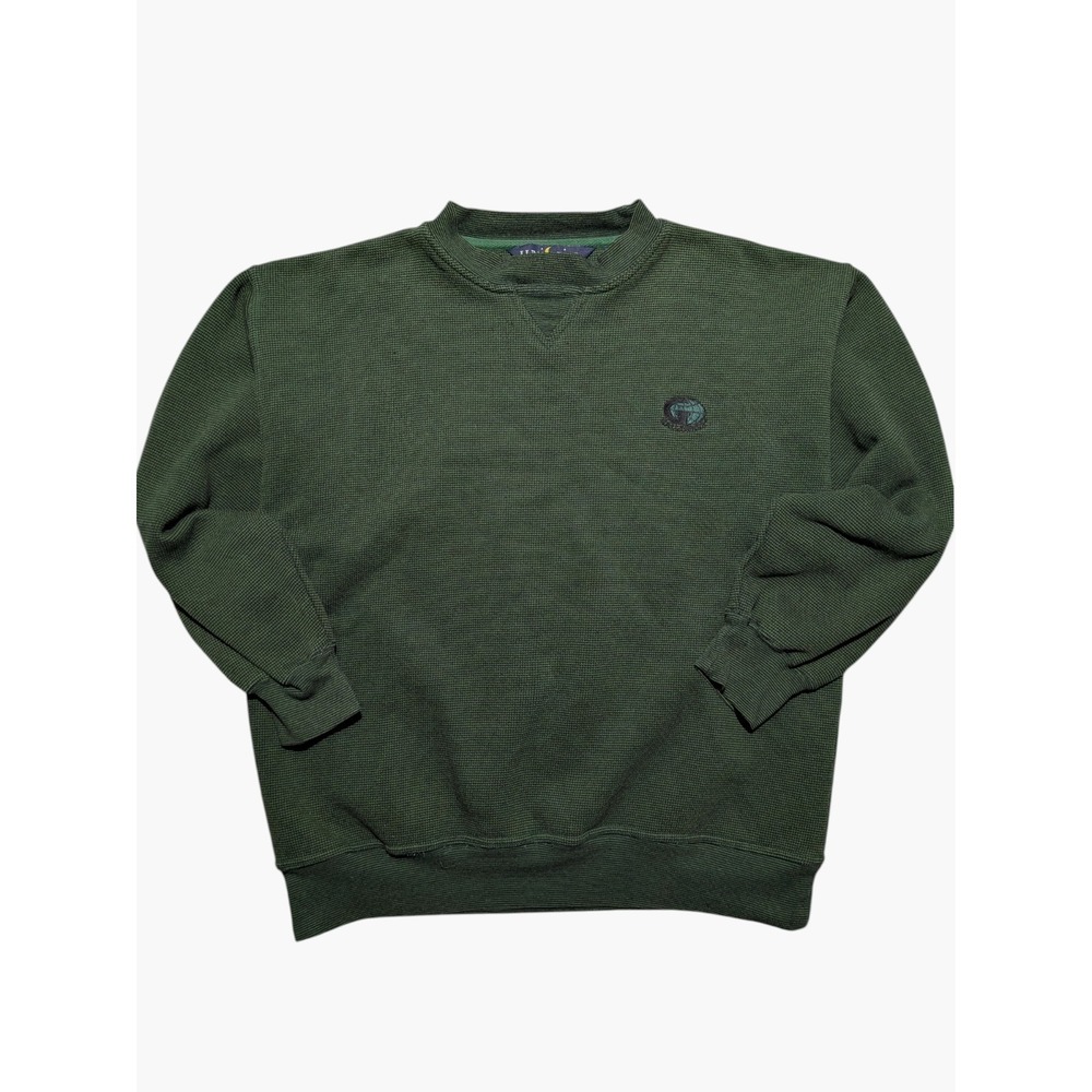 Vintage Luna Pier Green Waffle Knit Crewneck Sweatshirt L Corporate Logo‎